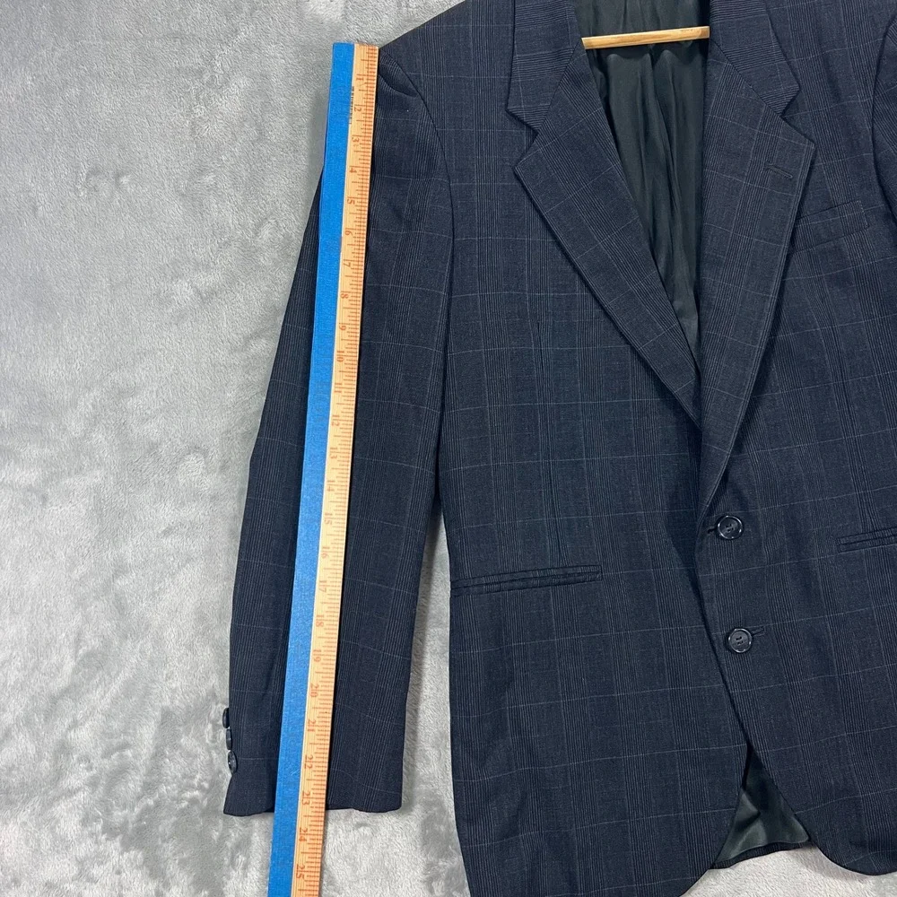 C&R Clothiers Blazer Mens 39S Navy Blue Good Worsted Wool Windowpane USA Made